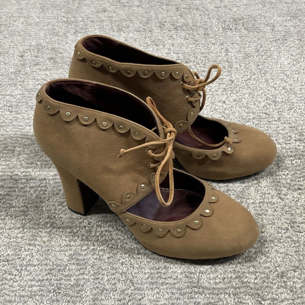 Poetic License Brown Suede Pumps Heels Womens 10 EU 41 Scalloped Trim Shoes Lace - Picture 7 of 11